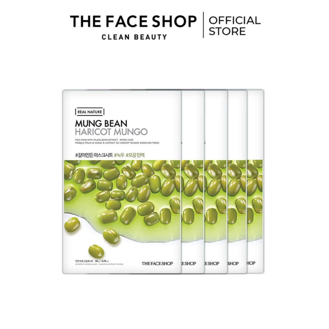 5 Miếng Mặt Nạ Giấy Đậu Xanh THEFACESHOP REAL NATURE MUNG BEAN FACE MASK (SET 5PCS)